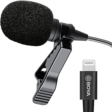 BOYA BY-M2 - Micrófono universal de solapa con clip digital omnidireccional con cable Lightning desmontable para dispositivos iOS, smartphones y cámaras