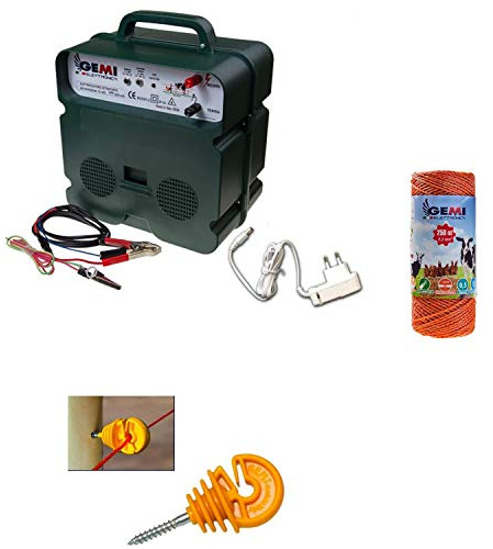 Gemi Kit Clôture Électrique Double Alimentation 12V/220V avec Fil 250m et Isolateurs Bois