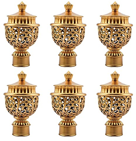 UFURMATE Gardinenstangen-Endstücke, 6 Stück Goldfarben Kunststoff, Retro-Fensterstangen-Dekorationen, Vorhangstange, Dekorative Enden, Passend für Durchmesser 28 mm Stangen (Hohle Laterne)