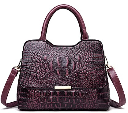 NICOLE & DORIS Borsa Donna Vintage a Tracolla di Design a Spalla PU Pelle Tote Media con Stampa Coccodrillo Viola