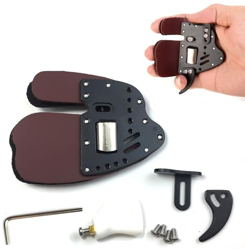 wolfman Bogenschießen Fingertab Fingerschutz LH/RH und S/M/L/XL Finger Tab Wache Leder Einstellbare Fingerschutzhandschuhe für Bogenfingerschutz Jagd Recurvebogen (XL - Rechtshänder, Schwarz)