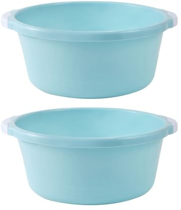 2pcs Home Bathroom Wash Basin Plastic Wash Basin Home Foot Basin Household Simple Basin (Medium Size Sky-blue)