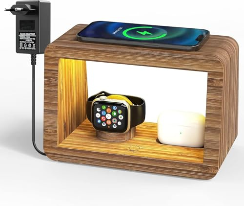 Kabellose Ladestation, Alltripal Schreibtischlampe 15 W, schnelles kabelloses Ladegerät, Nachtlicht mit 3 Farben und Einstellbarer Helligkeit, Ladestation für iPhone/Apple Watch/AirPods/AirPods Pro
