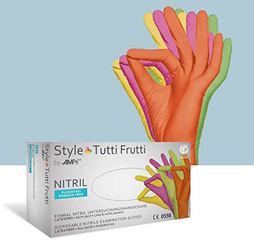 AMPri Nitrilhandschuhe, bunt, Farbenmix, 96 Stück/Box, Größe XL, puderfrei, Style tutti frutti by Med-Comfort: Nitril Einmalhandschuhe, Einweghandschuhe in den Größen XS, S, M, L, XL