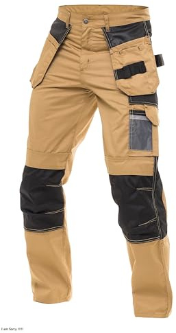 Men's Construction Pants Tactical Field Pants Multi-Pocket Carpenter Utility Cargo Heavy-Duty Work Pants S4 Khaki 30-32