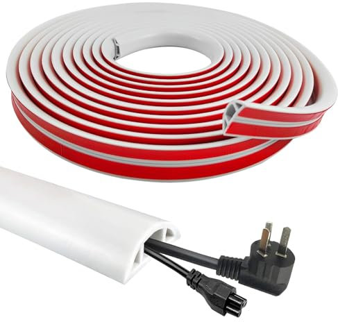 8m Flexibler Kabelkanal Weiß Selbstklebend, Halbrunde Kabelschlauch Boden Flach, Kabelschutz und Aufbewahrung, für alle Netzkabel in Haushalt, für Haus, Büro, Lager, Schule (8 M)