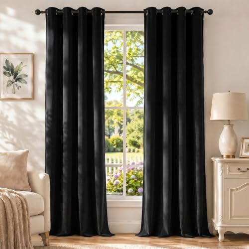 Ystyle Verdunklungsvorhänge mit Ösen Samt 2er Set, 140×225 cm, Schwarz | Thermovorhang Hitzeschutz für Wohnzimmer, 100% Blickdichte Vorhänge Schlafzimmer, Weich Modern Gardinen Blickdicht
