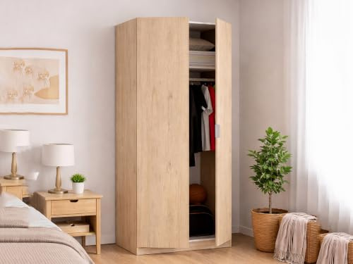 Dmora - Garde-Robe 2 Portes Giovo, Cintre pour Chambre à Coucher, Armoire Polyvalente, 81x52h184 cm, Chêne