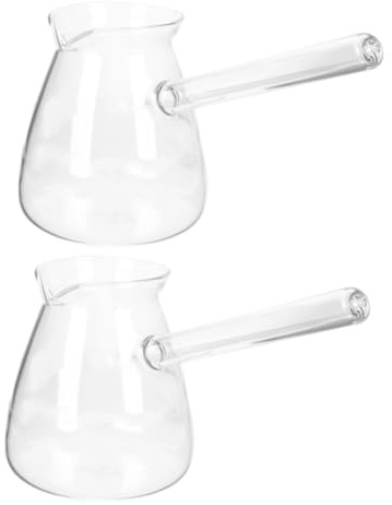 GOOHOCHY 2pcs 450ml Heat Resistant Glass Teapot Side Handle Borosilicate Boiling Tea Kettle for Brewing Coffee and Milk