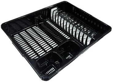 STL Plastic Dish Drying Rack with Drainer Tray - 13 Plate Capacity - 5 Color Options - Washing up rack - Kitchen Organizer (Black)