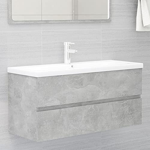 NITCA Mobile con Lavabo Integrato, Armadietto Bagno Sospeso, Sottolavabo con 1 Cassetto, Grigio Cemento 100x38.5x45 cm
