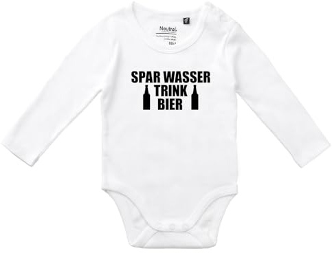 Huuraa Baby Body Spar Wasser Trink Bier Bierflasche Geschenk | Unisex Wickelbody mit Druckknöpfen Bio Baumwolle Fairtrade Langarmbody Geschenkidee Langarm Babybody