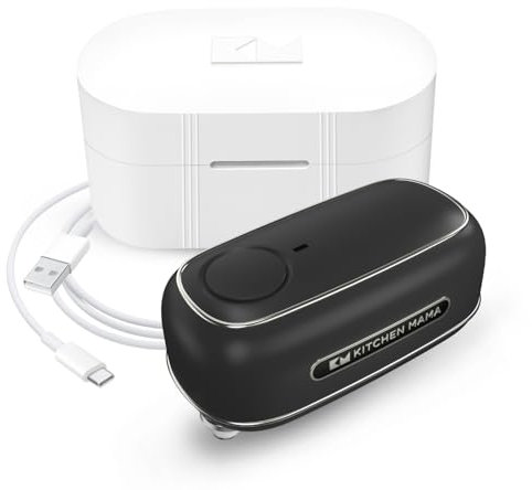 Abrelatas recargable Orbit One de Kitchen Mama: Funcionamiento manos libres, carga tipo C, apagado automático, borde liso, cuchilla de calidad profesional para latas grandes (negro)