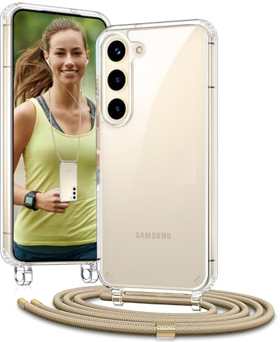 Vaykwo Handykette für Samsung Galaxy S24 5G Hülle mit Band, Golden | Necklace Handyhülle, Transparente Case zum Umhängen mit Kameraschutz und Bildschirmschutz,