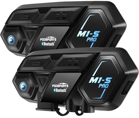 Fodsports M1-S Pro 2er Pack Motorrad Headset, 8-Personen Bluetooth Intercom mit 2000m Reichweite & CVC Geräuschunterdrückung, Musik Teilen, AUX Mischfunktion & Automatischer Anrufannahme