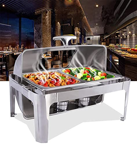 CUTPOIY 9L Stainless Steel Dish with Roll Top Full Size and Buffet Warmers Set with 1/2rd Inserts Food Pan Water Pan and Fuel Holders(1 Pack)