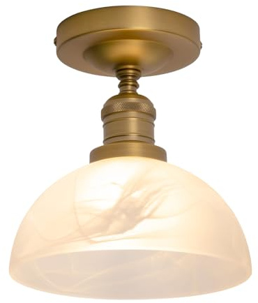 JIMUBEAM Vintage Semi Flush Mount Ceiling Light with Alabaster Glass | White Pendant Lampshade, Industrial Style Retro Close to Ceiling Light Fixture for Hallway Porch Kitchen Bedroom Hotel Stairs