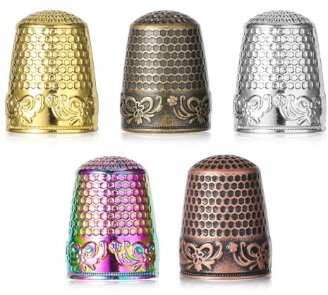 Tyqour 5 Stück Fingerhut, Einstellbares Fingerspitzen-Protektor Set, Fingerschutz, Sewing Thimble Ring Fingerhut zum Nähen, Fingerhüte Für Handnähen, Handwerk Stickerei für Haushalt Fingerlinge