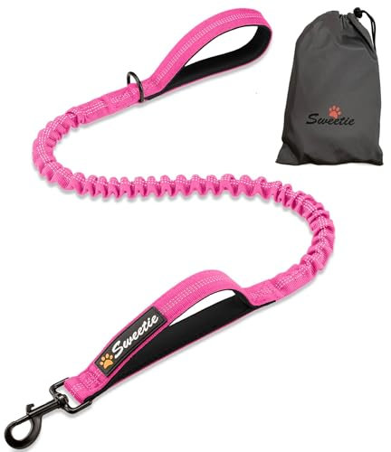 Sweetie Laisse élastique pour chien – Rose absorbant les chocs qui adoucit les tractions et les arrêts, boucle rembourrée en néoprène et poignées de circulation pour plus de confort – Réfléchissante