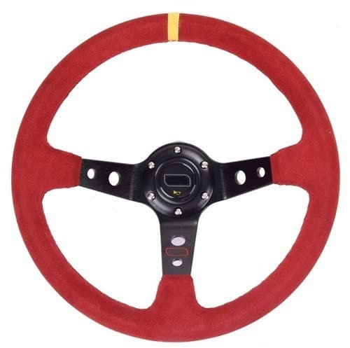 Sportlenkrad,Drift Lenkrad Unversal 14 Zoll 350 mm Auto-Rennlenkrad Deep Corn Drifting Wildleder rutschfestes Sportlenkrad