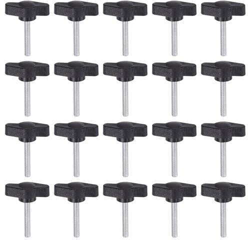 QUARKZMAN 20Pcs Vis de Serrage à Oreilles M4 x 25mm Boutons Mâles Standard en Plastique Poignées de Boutons en T Poignées de Serrage à Main, Noires