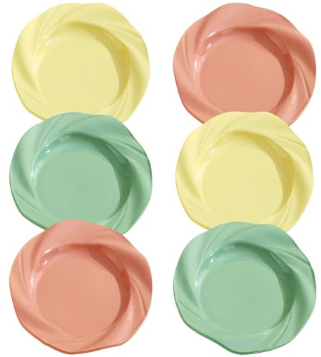 NOZVYCI Lot de 6 assiettes à dessert réutilisables en plastique - Assiettes de pique-nique - Convient pour les Famille - Rose + jaune + vert