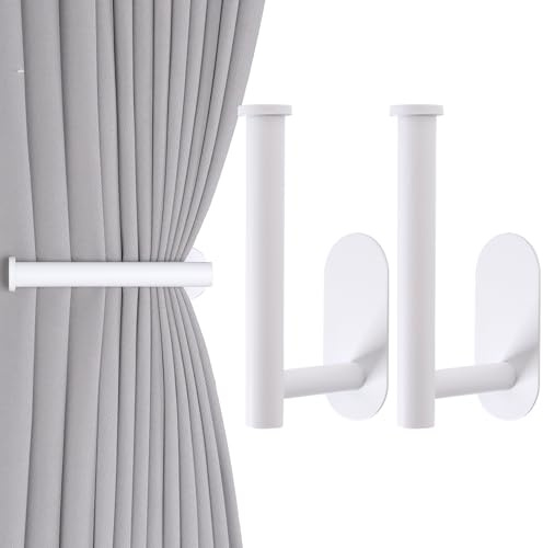 OCIOLI Adhesive Curtain Holdbacks Curtain Tie Backs Curtain Holdbacks No Drill Curtain Pull Backs Adhesive Curtain Hooks Curtain Holders for Drapes (2, White)