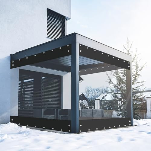 FoundGo Outdoor Clear Tarpaulin Waterproof Heavy Duty 2.5x3m (Height x Width), 450g/m² Clear Tarp with Eyelets, Transparent Tarpaulin Waterproof for Pergola, Gazebo, Garden, Black