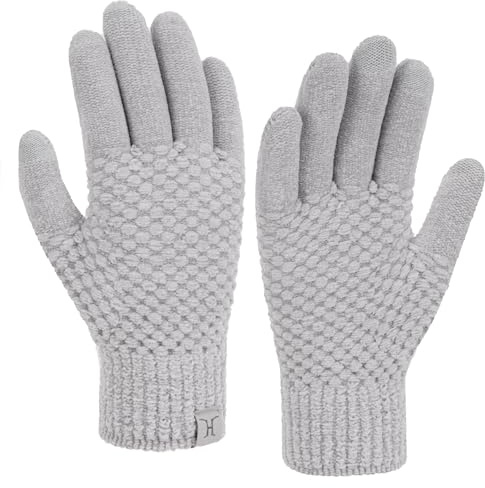 Bequemer Laden Chenille Touchscreen Handschuhe Damen Winter Warm Winterhandschuhe Strickhandschuhe mit Elastisch Manschette Frauen Geschenk, Hellgrau