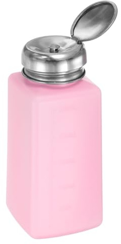 HARFINGTON Solvent Alcohol Dispenser 250ml(8.5oz) Push Down Liquid Dispenser Pump Bottle with Sealing Stainless Steel Lid for Acetone Cleanser Polish Remover, Pink