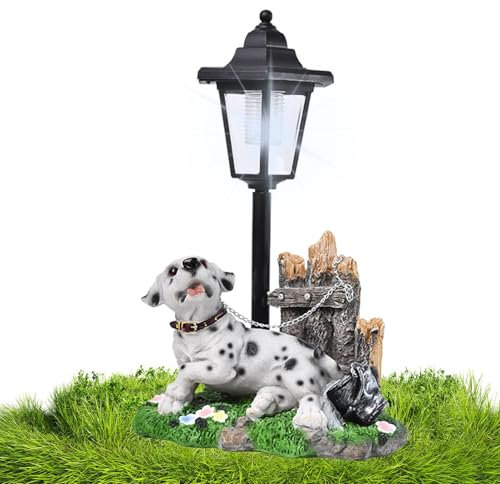 Vibhgtf Statue de jardin en forme de chien avec lumière - Figurine d'art de jardin avec lumière solaire - Figurine de collection - Décoration animale pour balcon, terrasse, cour