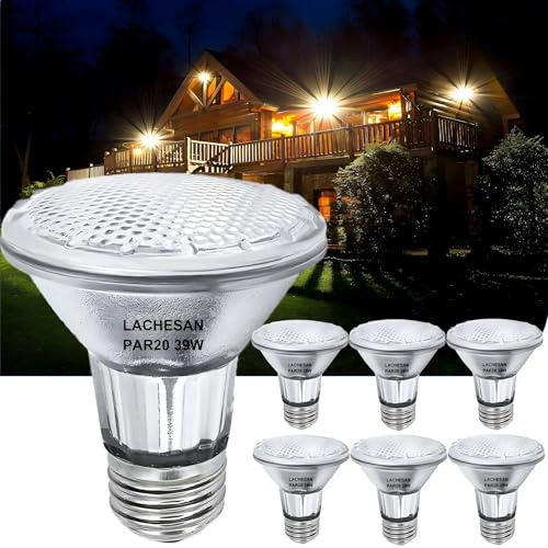 Lachesan PAR20 Flood 39W 120V 480 Lumens Flood Light Bulbs, 6 Pcs PAR20 Range Hood Light Bulb with Dimmable E26 Base, Dimmable 2800K Warm White, Long Lasting for Indoor Spotlight, Range Hood, Recessed