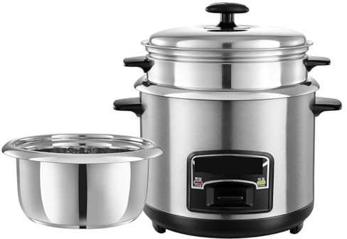 Cuiseurs à Riz, (2-5L) Cuiseur à Riz Portable en Acier Inoxydable avec cuiseur Vapeur, Fonctions de Maintien au Chaud, pour 1 à 11 Personnes, 3L