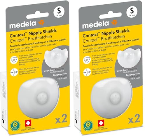 Medela Contact Brusthütchen aus Silikon – Weiches, ultradünnes Design – BPA-frei – 1 Packung mit 2 Hütchen (16 mm) und Aufbewahrungsbox (Packung mit 2)