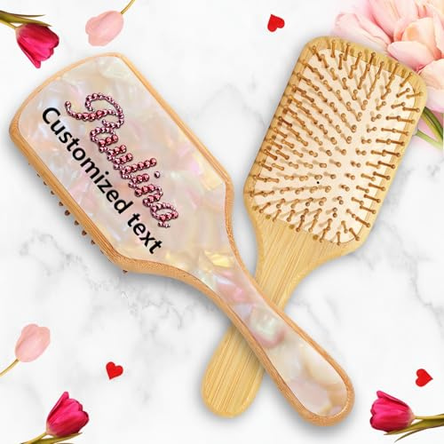 Cepillo para el pelo de mujer personalizado con nombre, cepillo para el pelo de madera natural y bambú para masajear el cuero cabelludo, apto para cualquier estilo de peinado