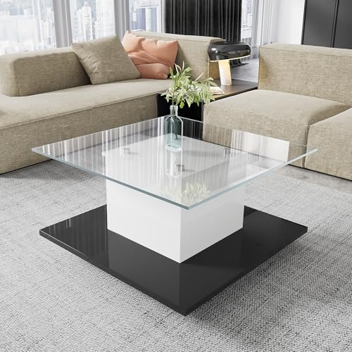 boorbin Couchtisch, Tisch aus Hochglanzglas, beweglicher Gehärtetem Glas mit Schwenkrädern, für Büro, Wohnzimmer, Möbel, Empfang