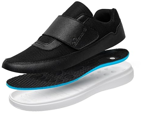 Basket Scratch Pied DiabéTique Chaussures Sans Lacets Homme de sport à enfiler Orthopédiques Pied Large Basket Orthopedique(Black,49 EU)