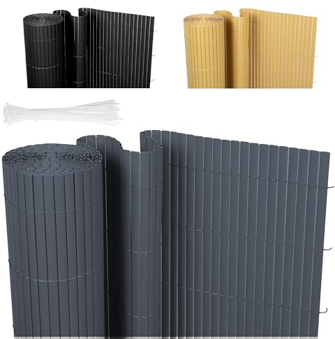 Ribelli® PVC Sichtschutzmatte, Sichtschutzzaun ohne Bohren, Sichtschutz Zaun mit Kabelbindern, Windschutz Wetterfest für Garten, Balkon und Terrasse (80 x 500 cm, Grau)