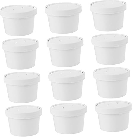 Einweg Eisbecher 8oz aus Papier mit Deckel 20 Stück Weiß | Heiße oder Kalte Speisen, Glatte Haptik, 20, Praktisch für Desserts und Portionen im Alltag