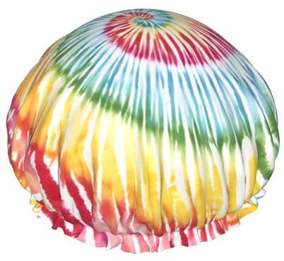 Tie Dye -Print Extra Large Waterproof Shower Cap-Double Layer Protection For Long/Curly Hair - Reusable & Travel Friendly.