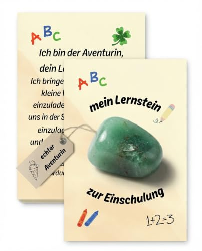 SoSi Lernstein Aventurin 2-3cm zur Einschulung Glücksstein | Geschenk zum Schulanfang für Mädchen & Jungen, Mutmacher für Schultüte & Zuckertüte, Naturstein