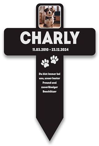 LAUBLUST Personalisiertes Acryl-Grabkreuz als Grabschmuck für Hund, Katze & andere Haustiere mit Name | 2 Größen - Grabstecker Kreuz mit Gravur als Tiergrab-Deko & Grabkreuz mit Wunschtext