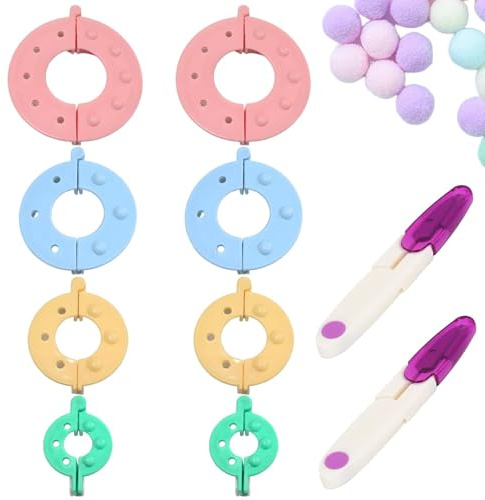 pozuauoa 10 PCS Pom Pom Maker Kit, Pompom Kit with Two Small Scissors Multi-Size Pompom Maker UK, Knitting Tool Suitable for Making DIY Home Decorations Gift Decorations Handmade Accessories