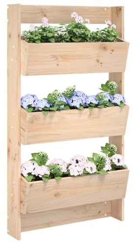 Hoopleep Wand-Pflanzkübel mit 3 Fächern, 60x18,5x110 cm, Massivholz Kiefer, vertikal, Outdoor Garten Beet für Gemüse, Kräuter, Blumen