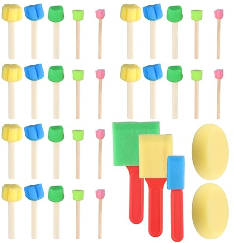 35 Pezzi Spugne da Pittura per Bambini, Set Pittura Bambini, Spugna Rotonda Spazzol, Pennello Schiuma per Dipingere, Scarabocchiare, Realizzare Ceramiche e Lavori Fai Da Te
