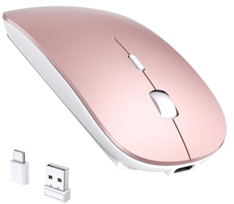 RaceGT Maus Kabellos USB-C & USB-A, Mouse Aufladbar 2,4GHz Leise klick Beidhändig 3 Adjustable DPI Level mit 4 Tasten, mit EIN Aus Schalter für Computer Laptop PC MacbookPro/Air Chromebook