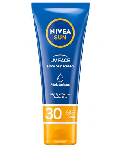 NIVEA SUN UV ansiktssolkräm med SPF 30 omedelbar solskydd för ansikte, hals och dekolletage, solkräm med 24 timmars återfuktande vård (50 ml)