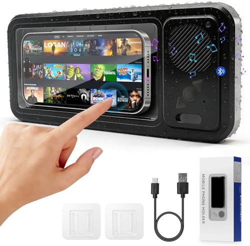MRLTOP Support de téléphone de douche étanche avec haut-parleur Bluetooth IPX5 Support de téléphone de salle de bain rotatif à 360° Support mural Compatibilité universelle