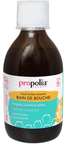 PROPOLIA - Bain de bouche quotidien - Purifie et apaise les gencives - Haleine fraîche - Efficacité 12h - Propolis, Menthe & Xylitol - Fabriqué en France - 300 ml