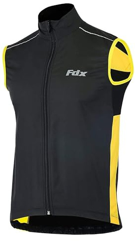 FDX Cycling Gilet Men’s - Lightweight, Breathable Sleeveless Reflective Biking Jacket - Windproof Vest for Running, MTB, Hiking, Gym, Riding - Water Resistant Bicycle Top Gear (Yellow-S)